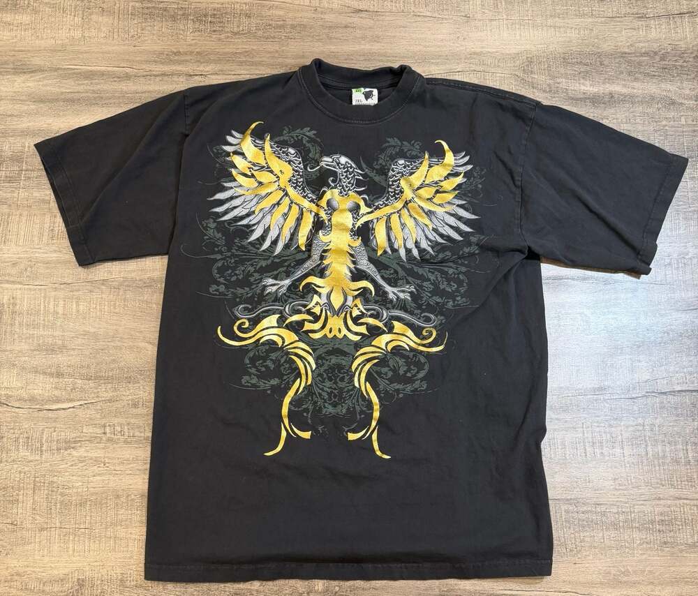 Phat Doc Y2K Grunge Cyber Tribal Phoenix Graphic T-Shirt Black Men's 2XL